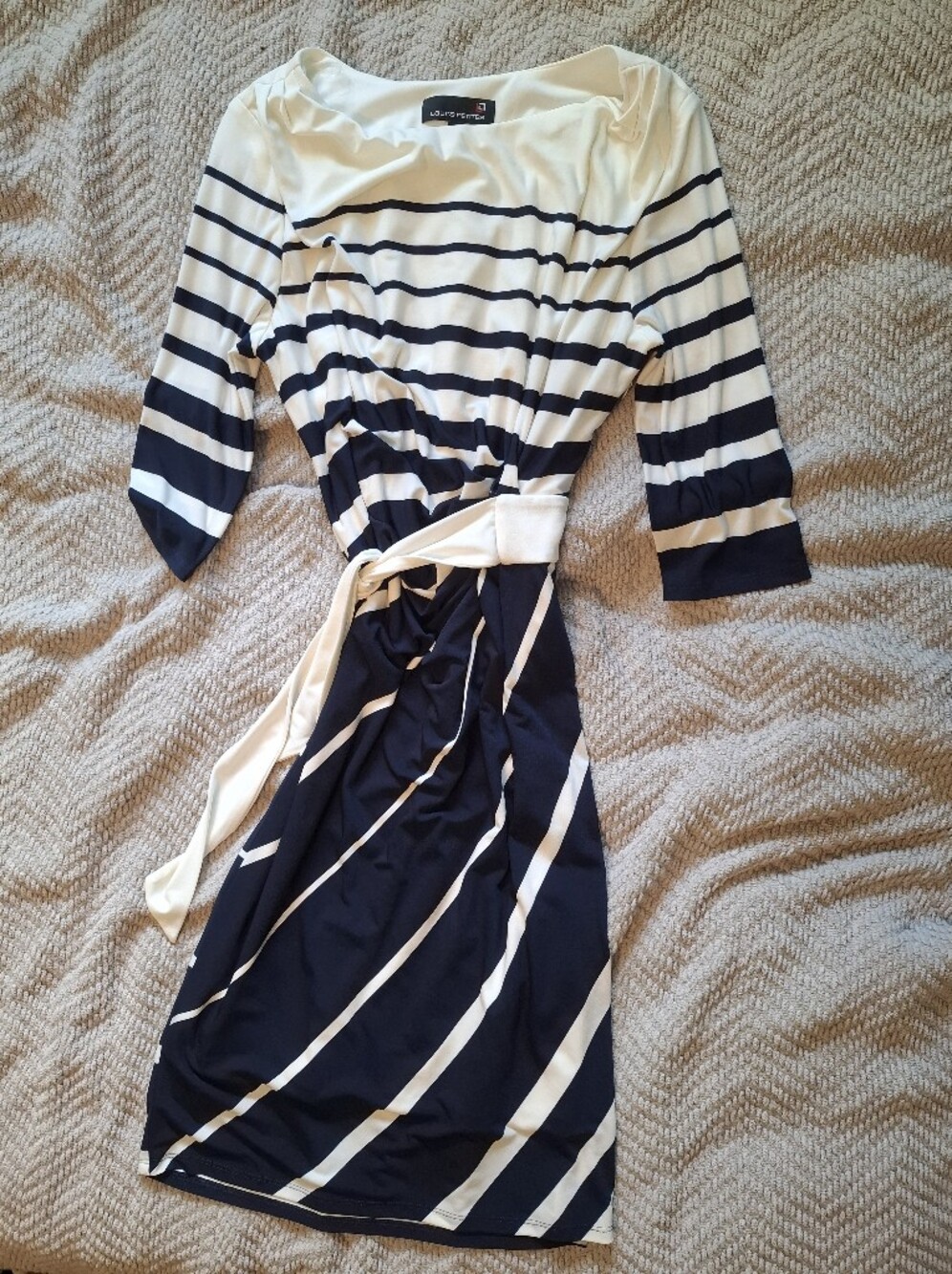 Striped Navy & White Waist Tie Dress from Laura Petites
